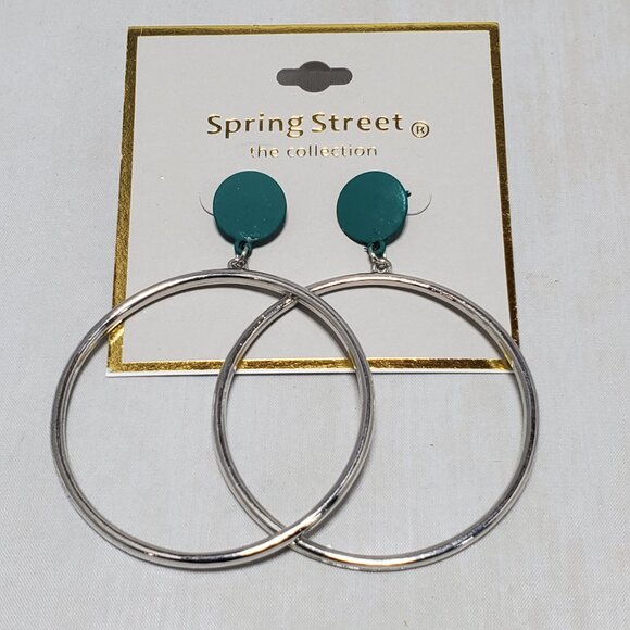 2 Pairs Nordstrom spring street Double Hoop Drop Earrings in gold and silver - Picture 3 of 8